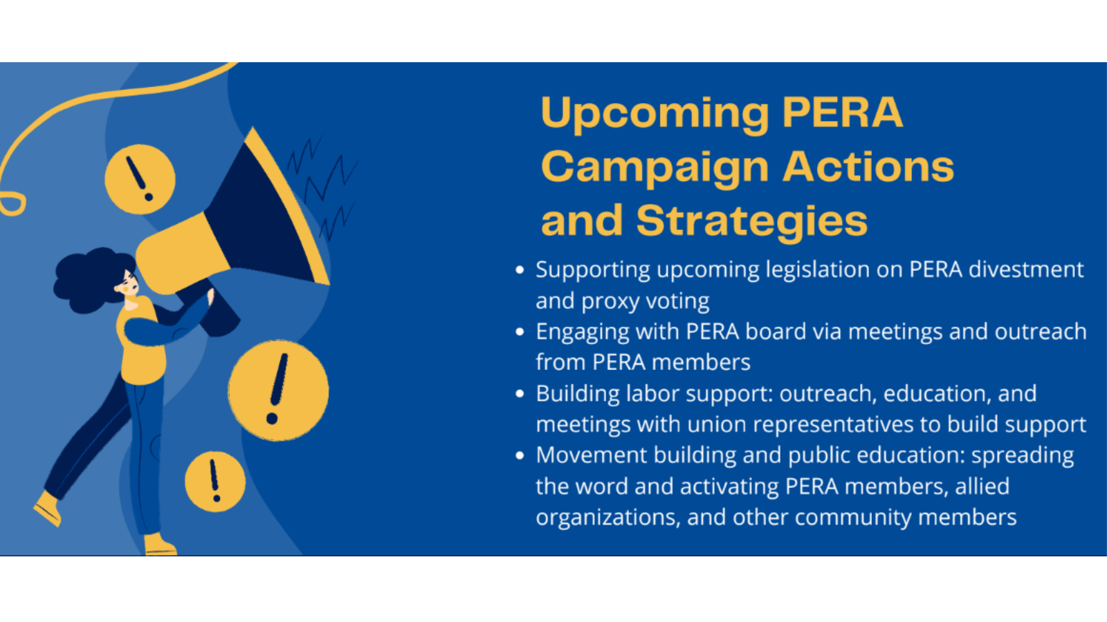 Upcoming PERA campaign actions and strategies